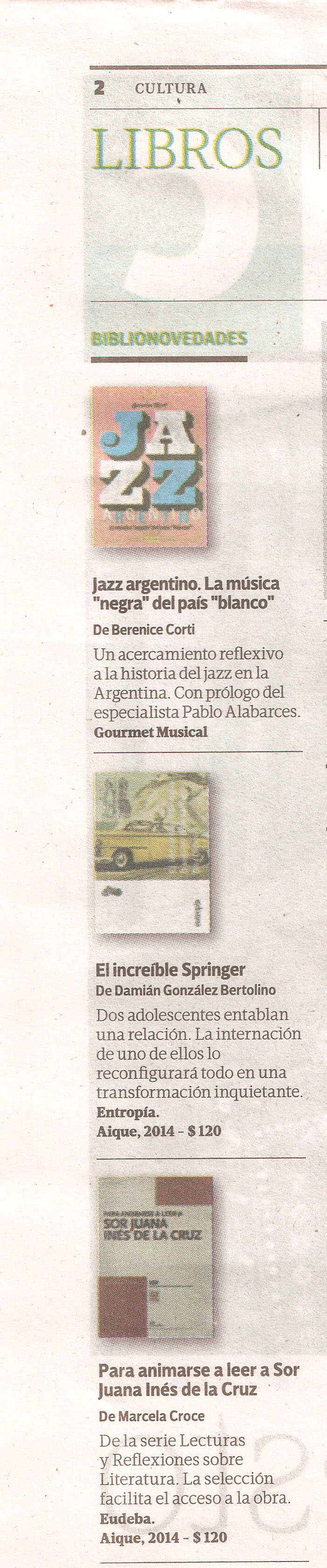 Jazz en el suplemento Cultura Tiempo Argentino domingo 28 de junio